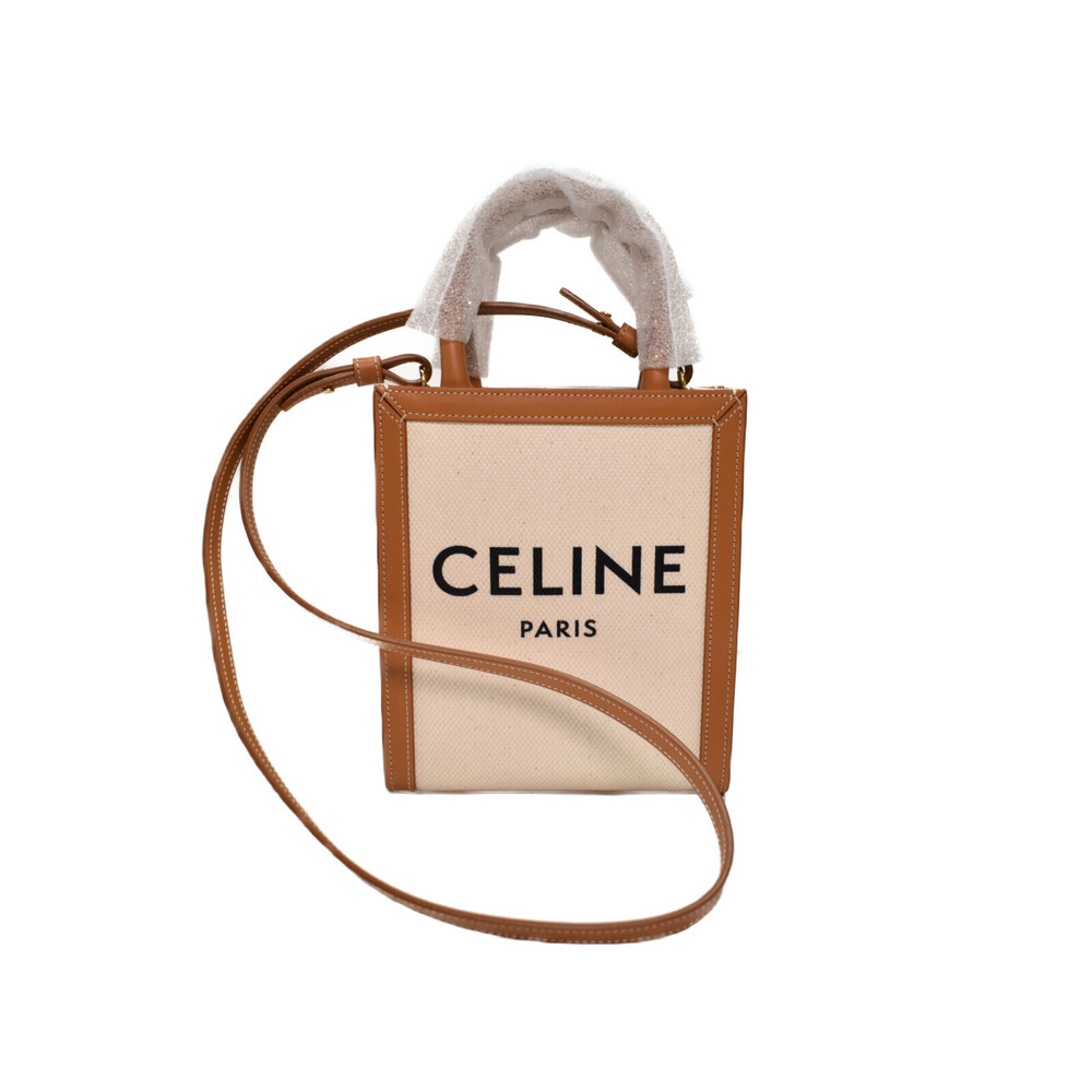 Celine Vertical Cabas bag White brown leather shoulder handbag - Picture 1 of 7